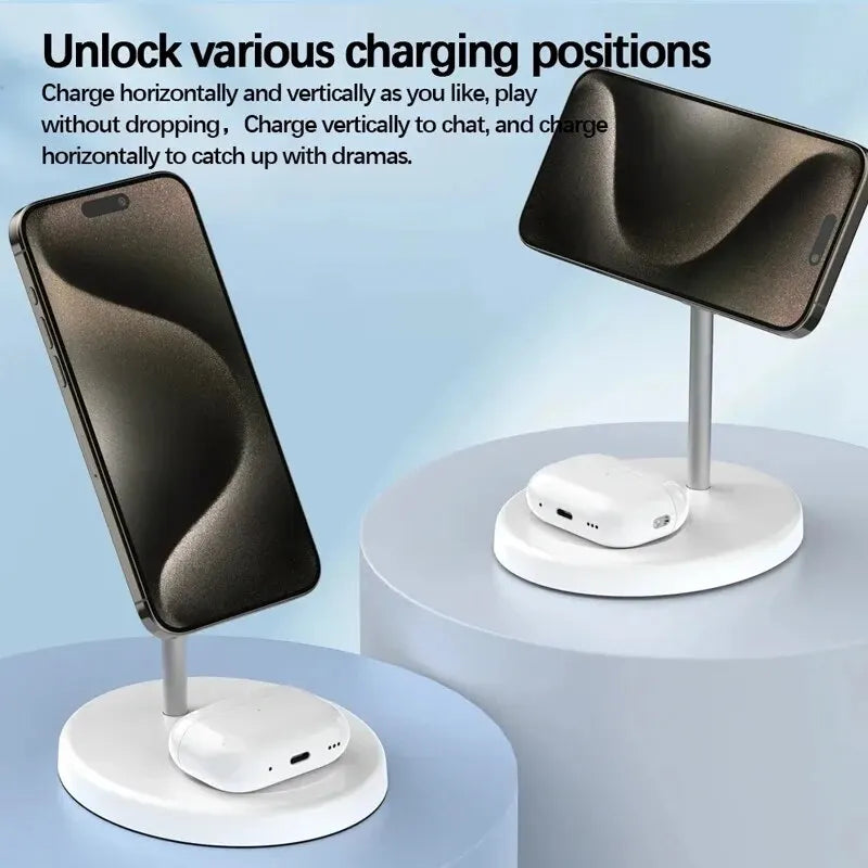 2 in 1 Magnetic Wireless Charger Stand Phone Charging Station Dock For iPhone 15 14 13 12 Pro Max AirPods Fast Chargers