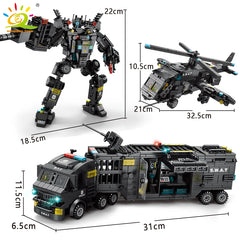 HUIQIBAO SWAT Police Station Truck Model Building Blocks City Machine Helicopter Car Figures Bricks