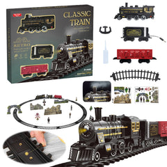 Electric Train Set with Steam Lights Vintage Carriages Railway Track Model Trains Toys