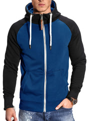 Men's Relaxed Fit Color Block Zip Up Hoodie Soft Slight Stretch Fabric Long Sleeve Placket Design