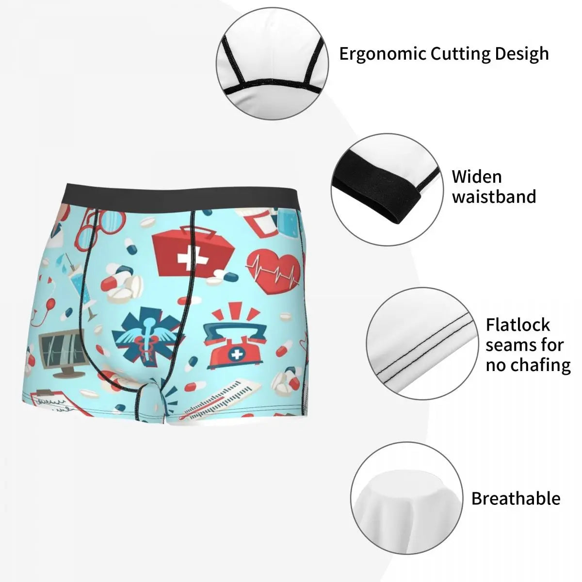 Men's Nurse Tools Cartoon Boxer Briefs Shorts Panties Soft Underwear Male Novelty Long Underpants