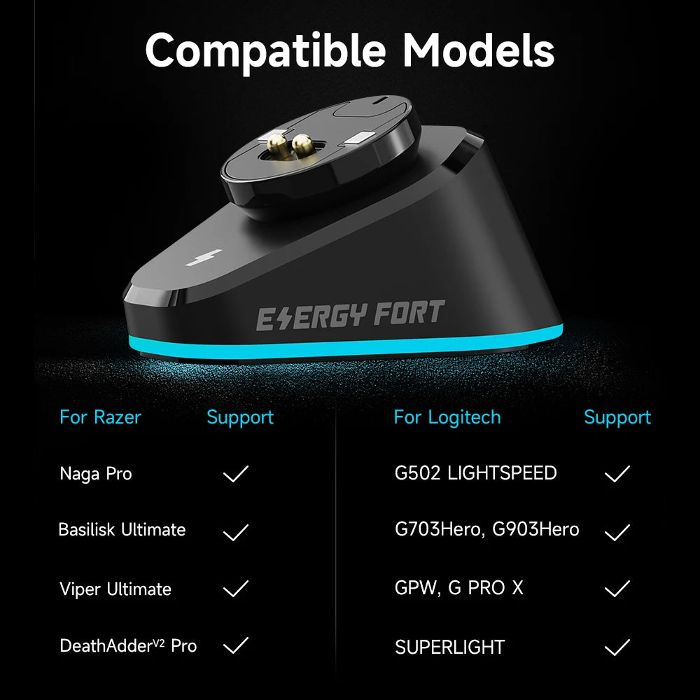 Wireless Mouse Charger for Logitech G Pro X Superlight G502 X lightspeed GPW 2 Razer DeathAdder V2 Naga Pro Viper Dock Station