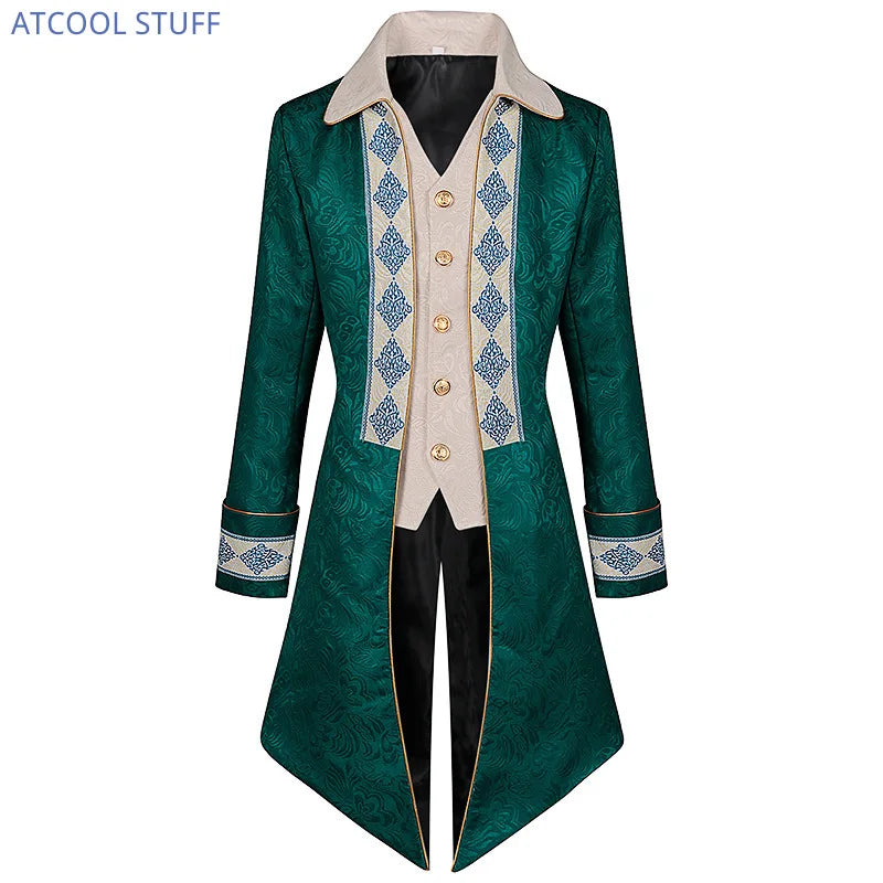 Green Victorian Nobleman Jacket Medieval Cosplay Pirate Tuexdo Men Renaissance Frock