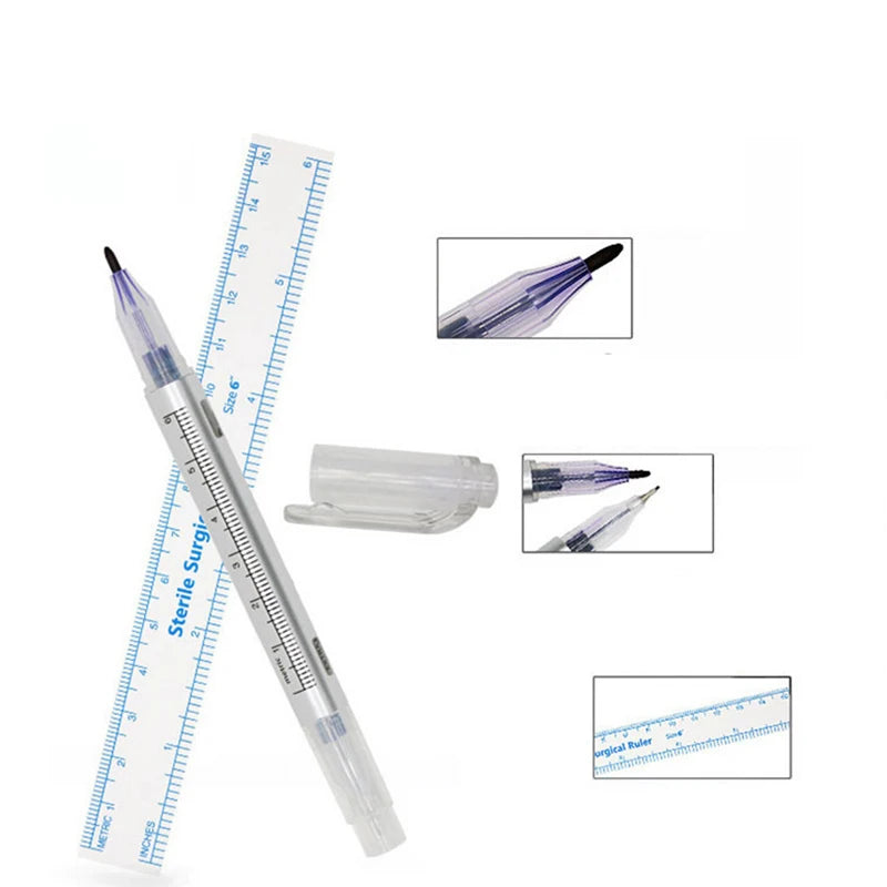 Double head White Surgical Eyebrow Tattoo Skin Marker Pen Tool Accessories Tattoo Marker Pen With Measuring Ruler Microblading