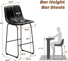 Height Bar Stools with Back, Modern Faux Leather Stools with Metal Legs and Footrest