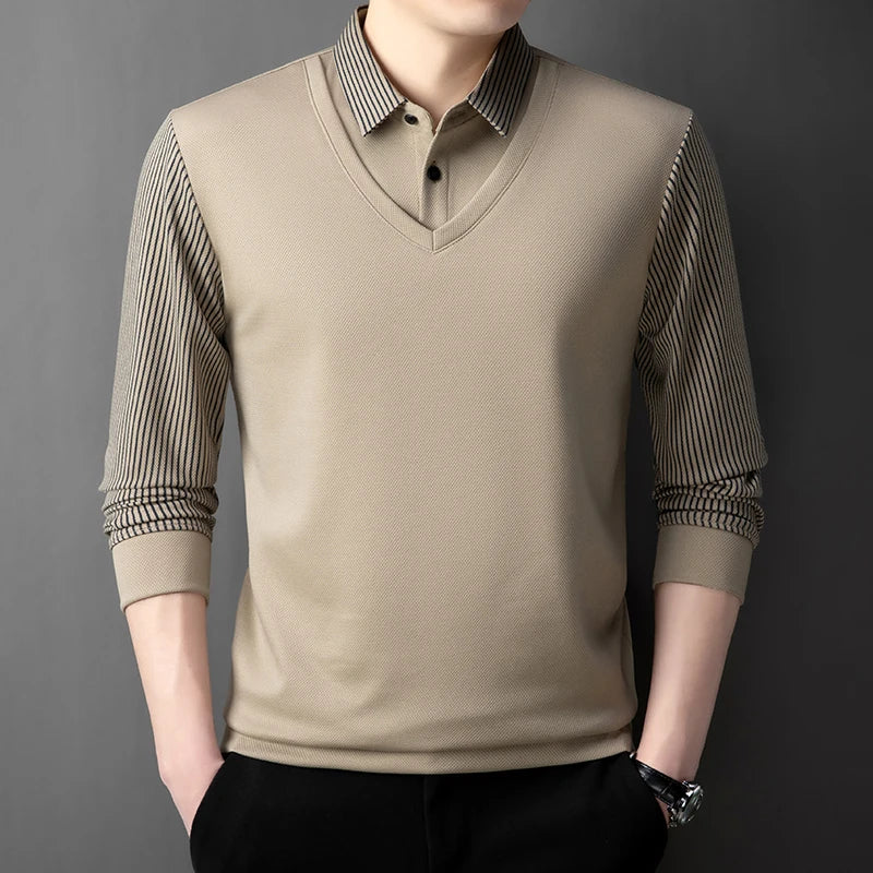 men's polo shirt for autumn winter fashion two pieces of high-end design top Korean casual T-shirt