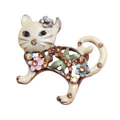 Cute Floral Cat Brooch for girls Cute sweet cat animal popular clothing accessory enamel pin gift