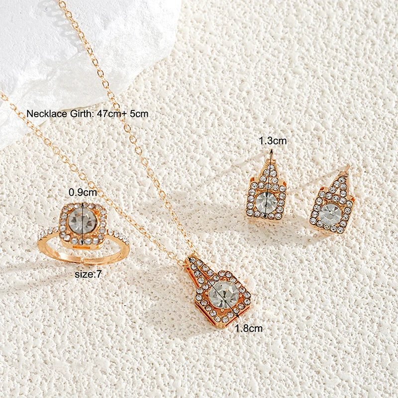 Temperament Square Zircon Earrings Necklace Ring For Women