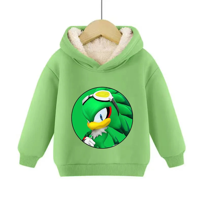 Sonics Hooded Pullover Pullover Sportswear Long-Sleeved Hoodies Winter Hoody Sweatshirts Solid Plus Fleece Elasticity Casual Kid