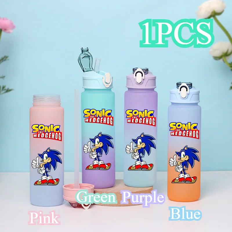 Sonic The Hedgehog 750ml Gradient Color Plastic Straw Cup Portable Outdoor Sports Large Capacity Cartoon Childrens Drinking Cup