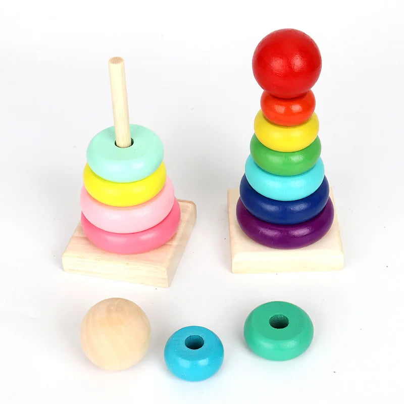 Rainbow Stacking Ring Tower Montessori Wooden Puzzle Toys