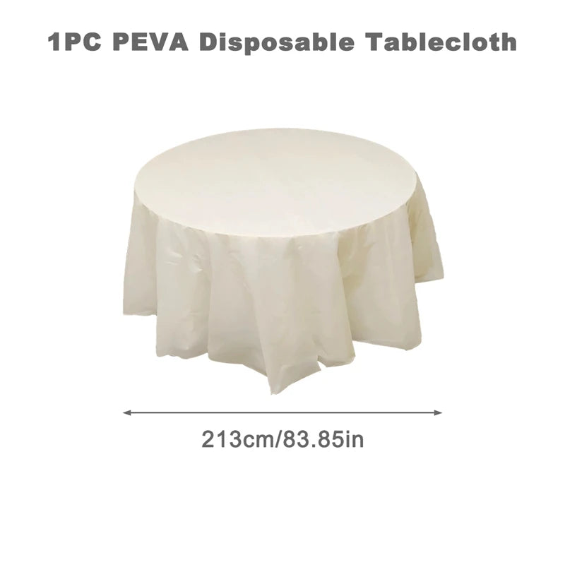 213cm Round Tablecloths Disposable PVC Fabric Elegant Solid Table Cloth Wedding Birthday Party Decoration Christmas Table Covers