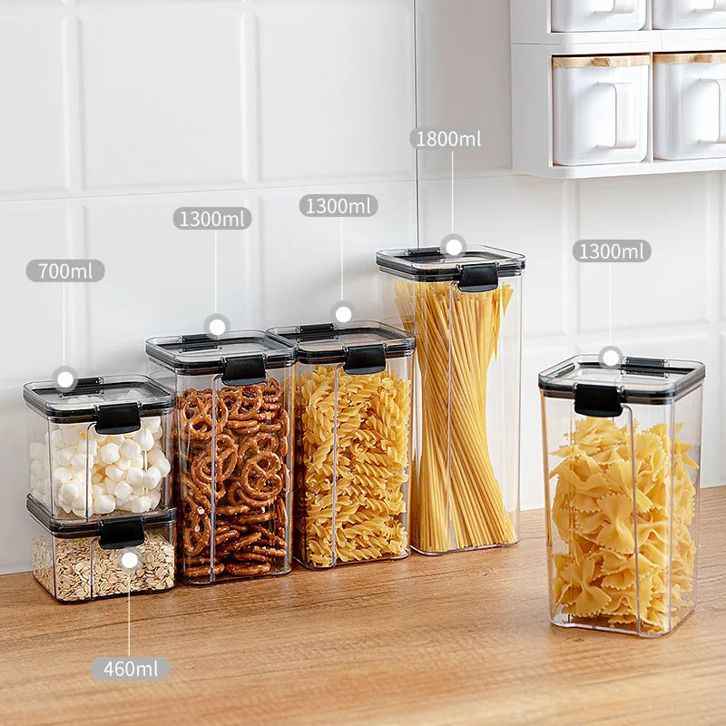 Plastic Food Containers Set Transparent Stackable Dry Large Food Storage Box