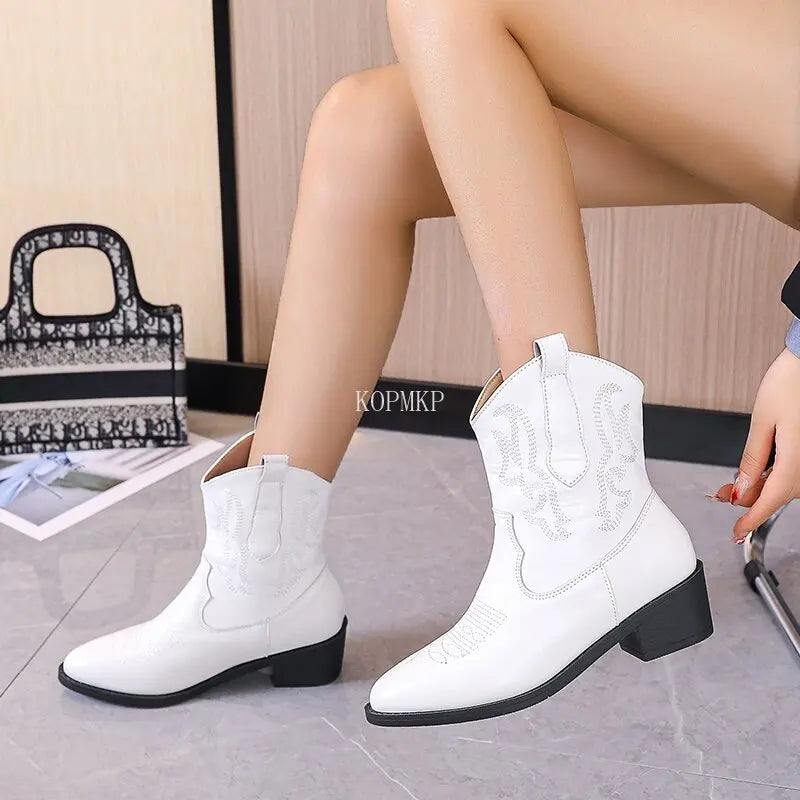 Square Heel Autumn Winter Long Boots Leather