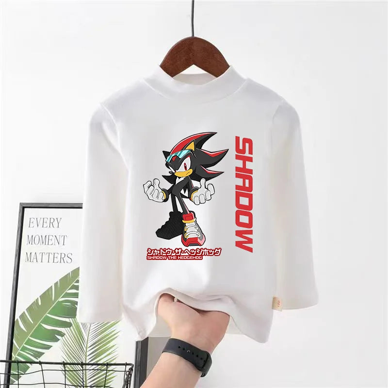 Sonics Print Long Sleevese Pure Color Women T-shirt Top Cotton Casual Cute Cartoon Anime Sweat Absorbent Breathable Shirt Kids