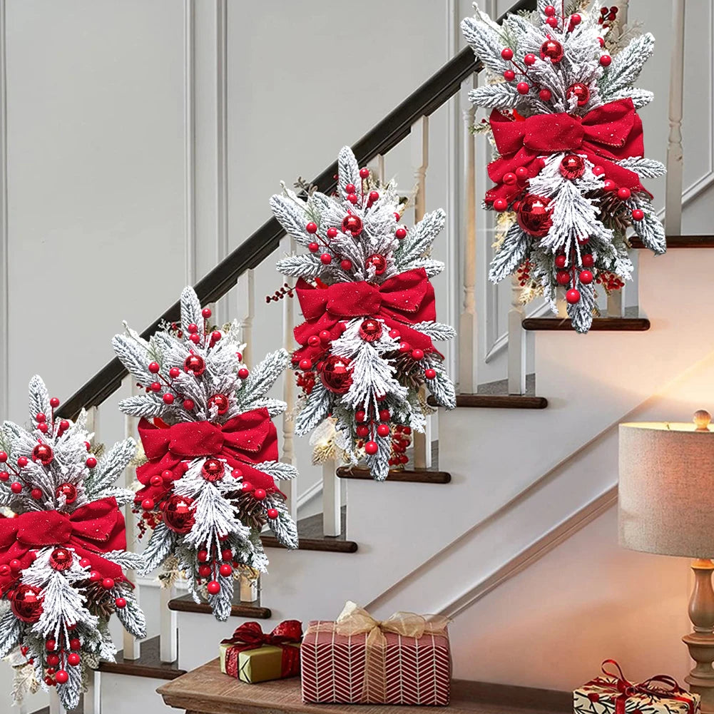 Hanging Stairs Garland Christmas Swag Door Wreath Pendants Stairway Swag Trim Lights Up LED Wreath Christmas Hanging Decoration