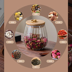 Wood Lid Glass Airtight Canister Kitchen Storage Bottles Jar Food Container