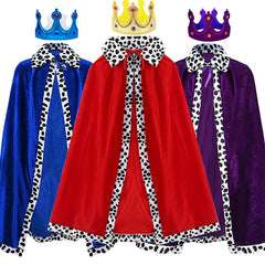 Adult Kids Velvet Cloak Christmas Halloween Costume Cloak King Prince Robe Crown Children Birthday Party Cosplay Props