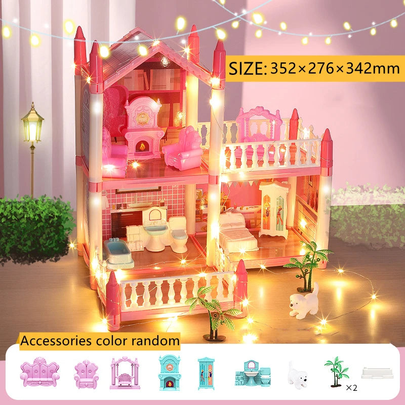 3d Assembly Diy Doll House Miniature Model Doll House Accessories Villa Princess Castle Led Lights