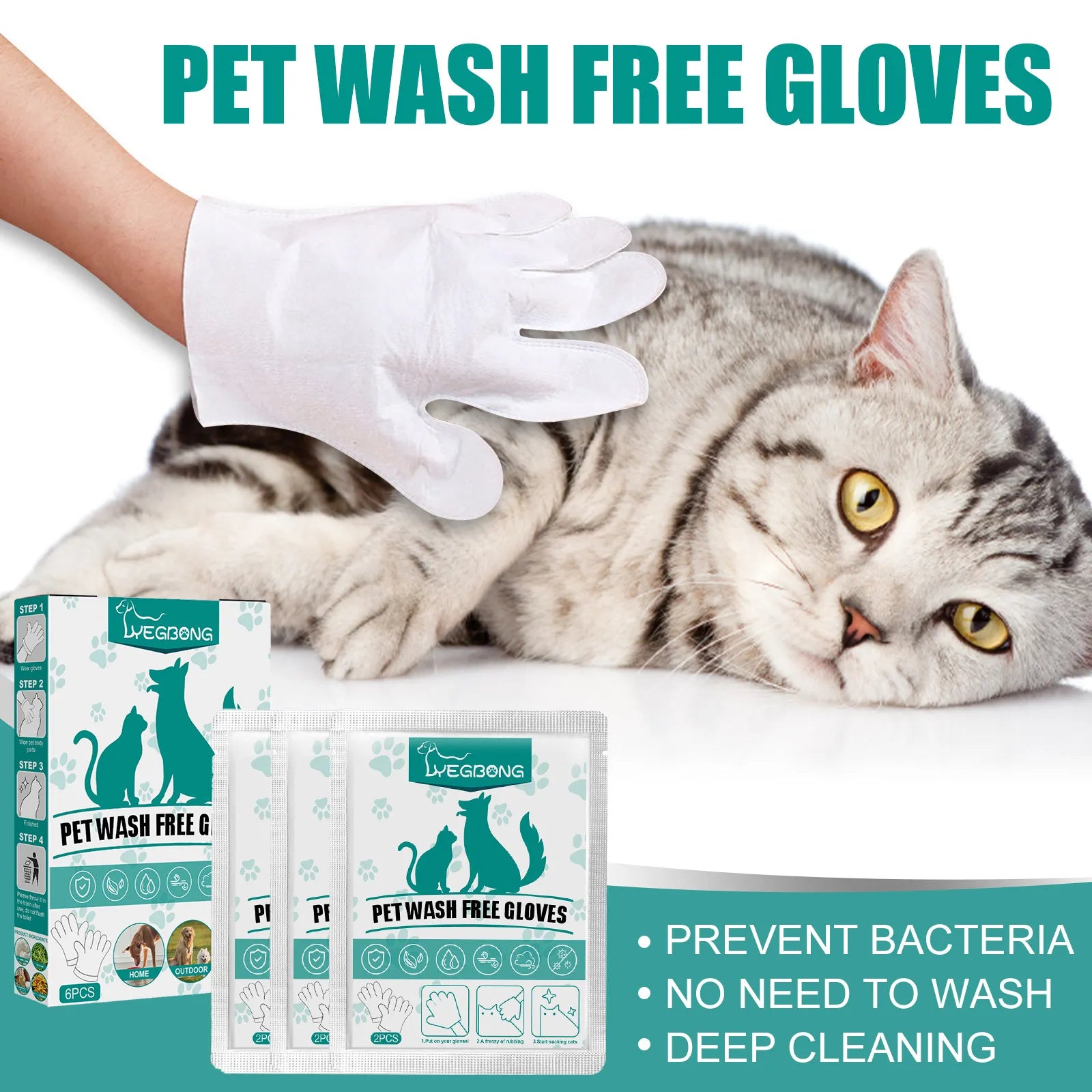 Pet Disposable Cleaning Gloves Wash Free Cats Dogs SPA Bath Supplies