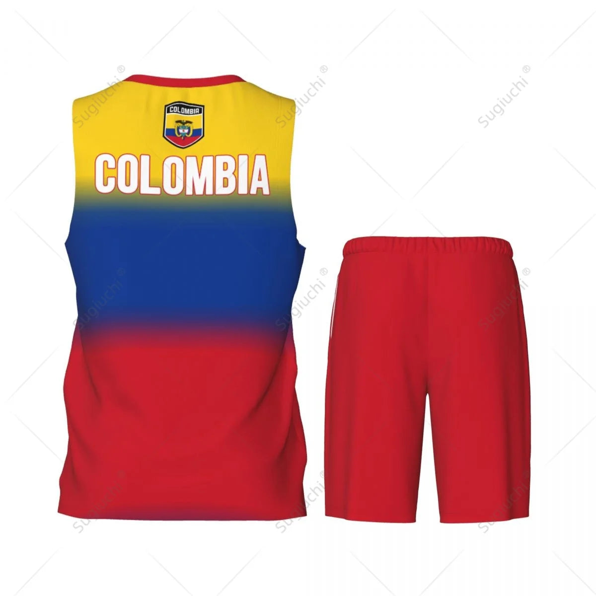 Men Colombia Flag Basketball Jersey Set Mesh Shirt & Pants Sleeveless Exclusive Team-up Custom Name Nunber Unisex