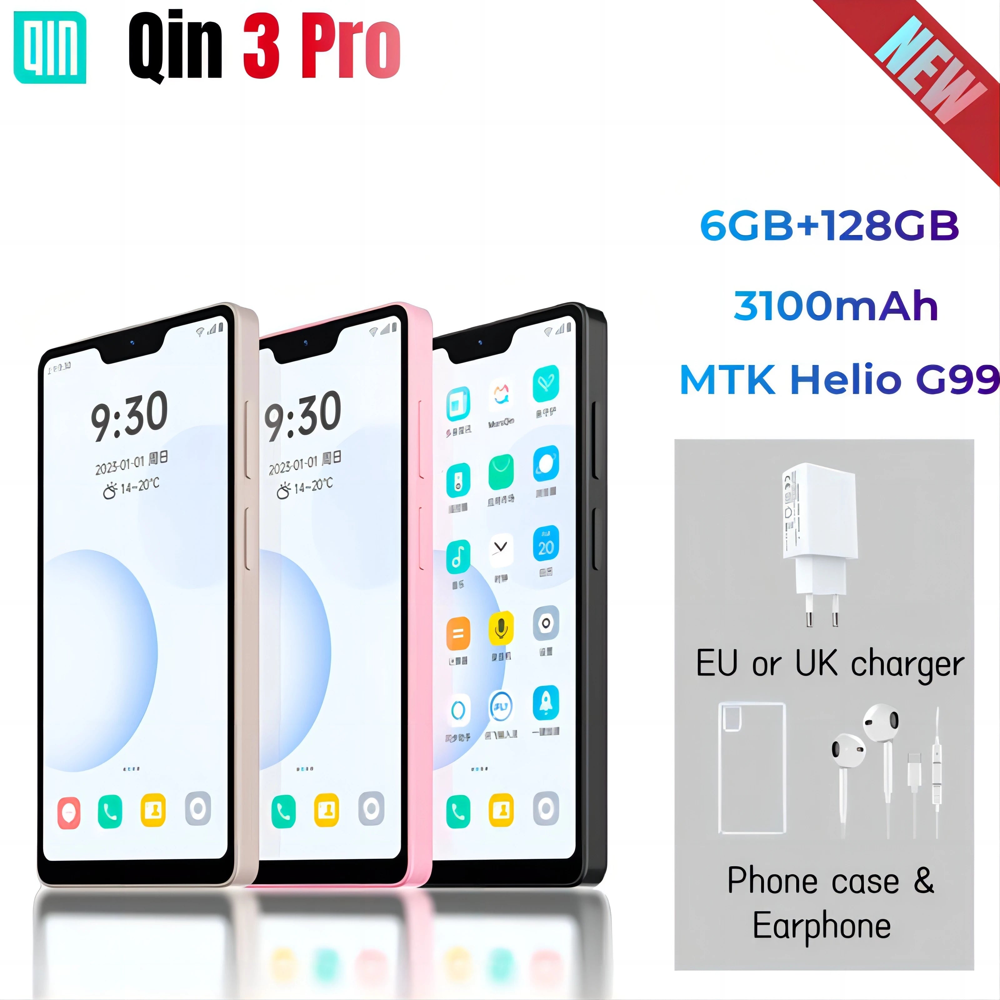 Qin 3 Pro 2023 QinPhone New Model Touch Screen Fingerprint Unlock MTK Helio G99 Android 12 3100mAh 720*1496P 8MP  Smart Phone