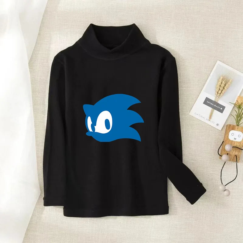 Sonics Print Long Sleevese Pure Color Women T-shirt Top Cotton Casual Cute Cartoon Anime Sweat Absorbent Breathable Shirt Kids