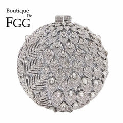 Round Ball Flower Women Evening Bags and Clutches Wedding Party Rhinestones Handbags