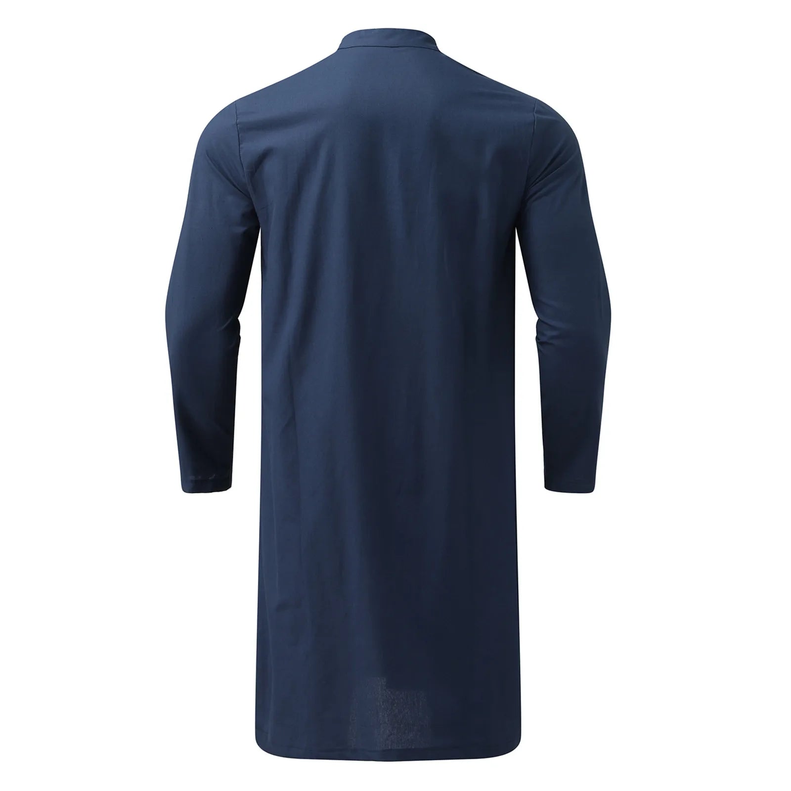 Men's Long Sleeve Button Jubba Thobe Casual Solid Stand Collar Muslim Long Robes Islamic Musulmane Kaftan Pakistani Dubai Tops