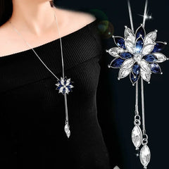 Snowflake Zircon Long Chain for Women Fashion Silver Color Crystal Maxi Necklaces & Pendants