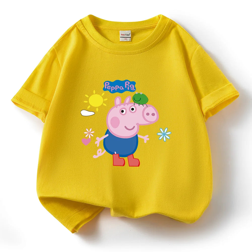 Kids T-shirt Clothes Peppa Pigs Girl Boy Short Sleeve Summer Tee Clothes Tops Cartoon Printing Children Shirt Birthday Gift