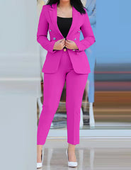 Autumn Fashion Notched Neck Long Sleeve Blazer & Elegant High Waist Work Pants Set Office Lady