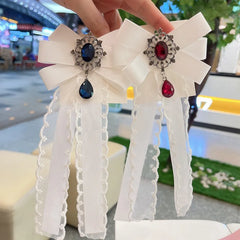 Rhinestone Lace Ribbon Bow Tie Brooch New Korean Fashion Women's Clothing Shirts College Style Collar Pins Handmade Accessories