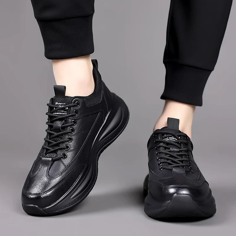 Men's Casual Shoes lace up black Trend Wild Fashion Men Shoes Thick-soled Shoe