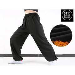 Thickened Plush Tai Chi Pants Embroidered Martial Arts Training Pants Lantern Taekwondo Karate Judo Kung Fu Trouser Winter