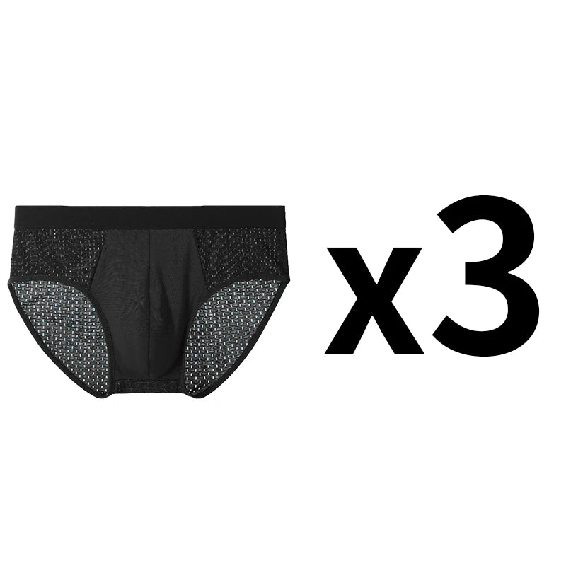 Men's Bamboo Mesh Briefs Underwear Hombre Hole Large Size Panties Male Shorts Lingerie Breathable Underpants