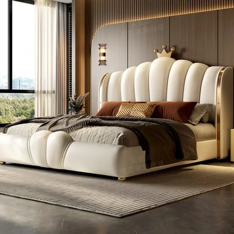 Bed King Size Cheap Cute Modern Queen Bed White Faux Leather Camas Matrimonial Bedroom Furniture