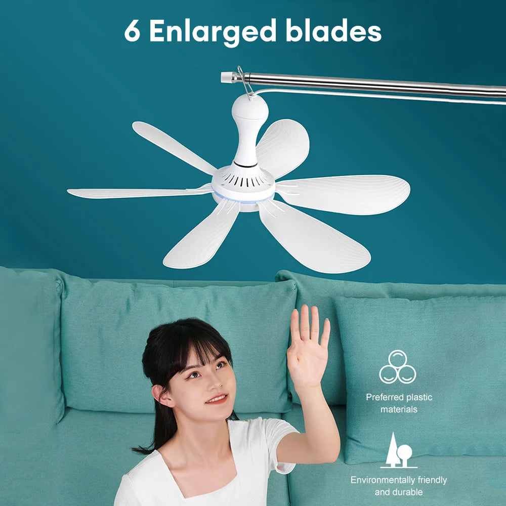 Usb Ceiling Fan 6-blade Silent Electric Fan 4-speed Ceiling Fan Outdoor Hanging Camping Tent Fan