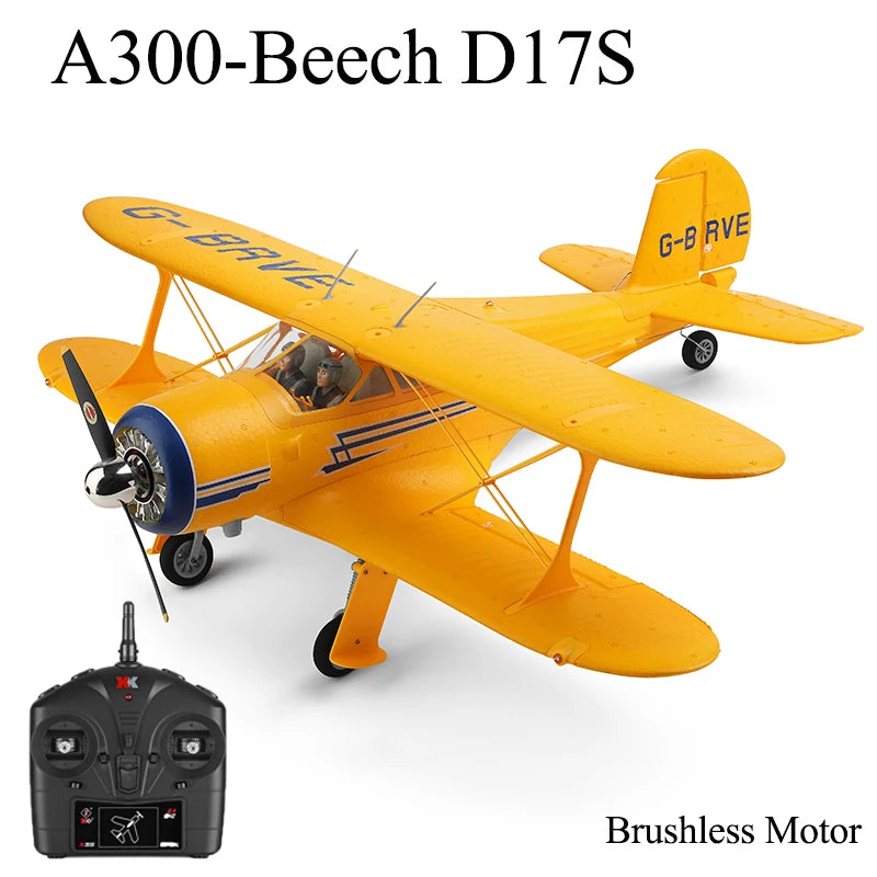 Newest WLtoys 3D/6G A300-Beech D17S RC Planes Kit RTF EPP 4CH Biplane Brushless Motor With LED Outdoor Flying Toys