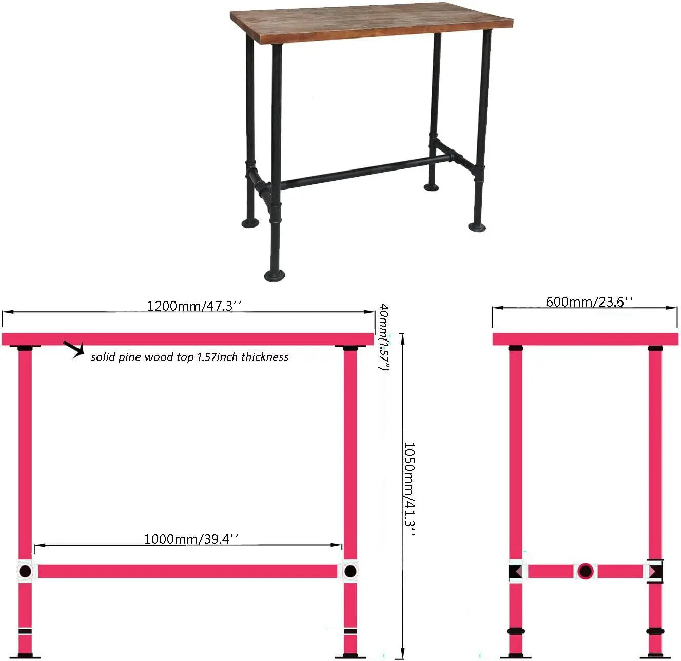 Industrial Design Pipe Dining Table Casual Pub BAR Laptop Table