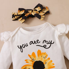 Round Neck Sunflower Letter Printing Long Sleeve Pants Fashion Set