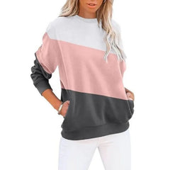 Women's color blocked casual long sleeved top with print round neck sweatshirt