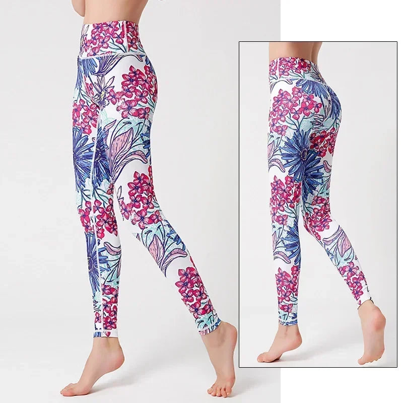 Cloud Hide Yoga Pants Women Flower High Waist Sports Leggings