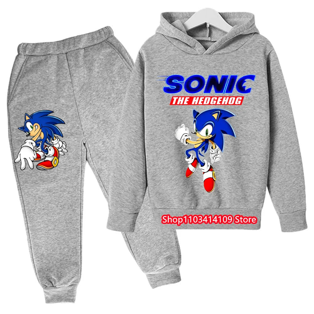 Kids Sonics Hoodies Sets Children Cotton Autumn And Spring Long Sleeve Sweatshirts Trousers 2pcs Costume Outfits