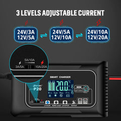 Car Battery Charger LCD Automatic Pulse Repair Charger for Motorcycle Lead-Acid Lithium LiFePO4 AGM Wet Battery