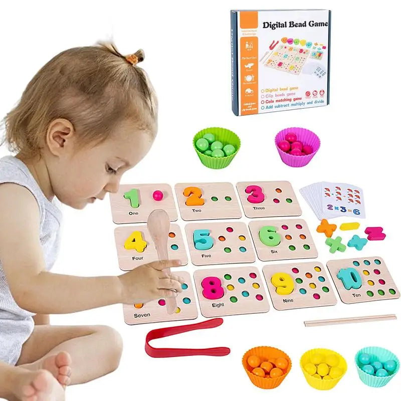 Montessori Baby Toys Wooden Beads Numbers Counting Game Shape Sorter Stacking Puzzles Blocks Toys