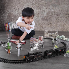 Electric Train Set with Steam Lights Vintage Carriages Railway Track Model Trains Toys