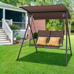 2 Person Porch Swing, 2-in-1 Convertible Outdoor Swing Bed with Adjustable Canopy, Removable Cushions