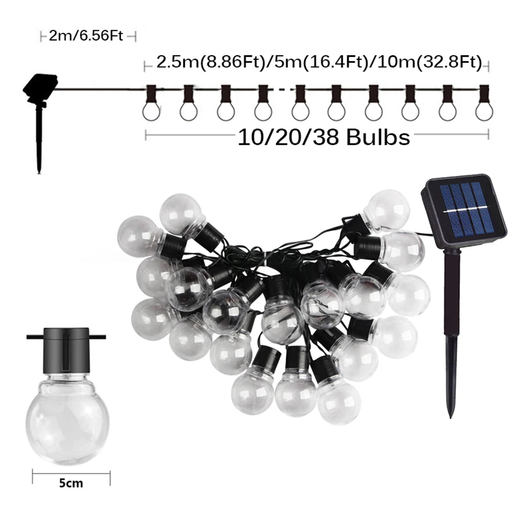 Outdoor String Light Solar LED Festoon Fairy Lights Street Garland