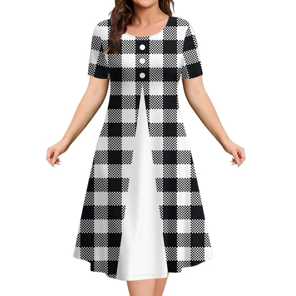 Summer Dresses For Women Patchwork Prints Plaid Clothing Clash Of Colors Party Dress